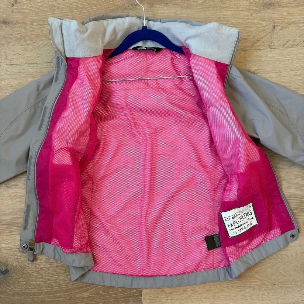 The North Face Girls Hooded Rain Jacket Gray Sz 7/8 Waterproof Shell*L20